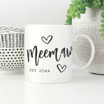 Meemaw Year Established Grandma Coffee Mug<br><div class="desc">Create a sweet keepsake for grandma with this simple design that features "Meemaw" in hand sketched script lettering accented with hearts. Personalise with the year she became a grandmother for a cute Mother's Day or pregnancy announcement gift.</div>