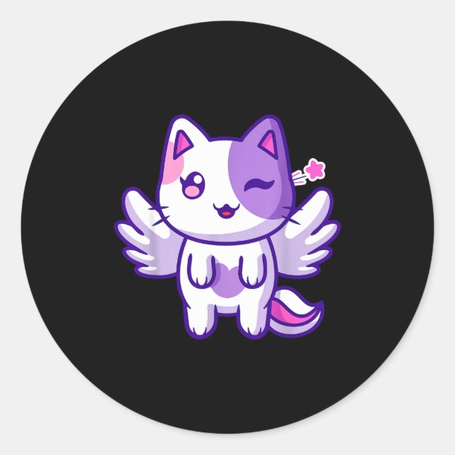 Meemeow Cute Cat Plu-shirt  Classic Round Sticker (Front)