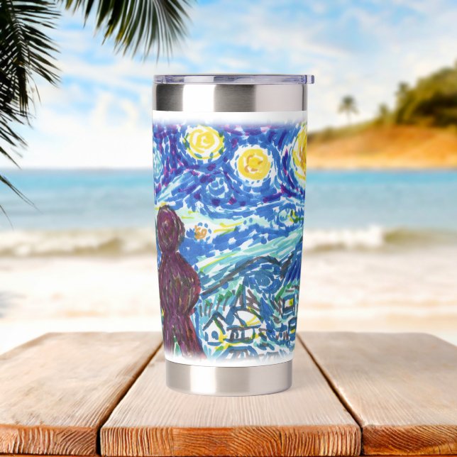 Meeple Starry Night Board Game Artsy Design Insulated Tumbler (Beach)
