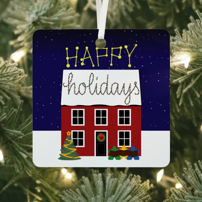 Meeples Home for the Holidays Metal Ornament (Insitu)