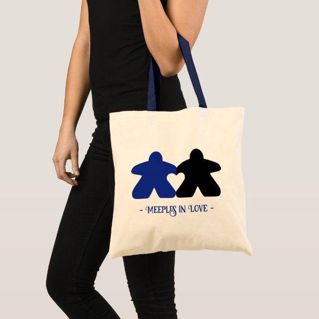 Meeples in Love, Blue & Black Basic Tote (Front (Product))