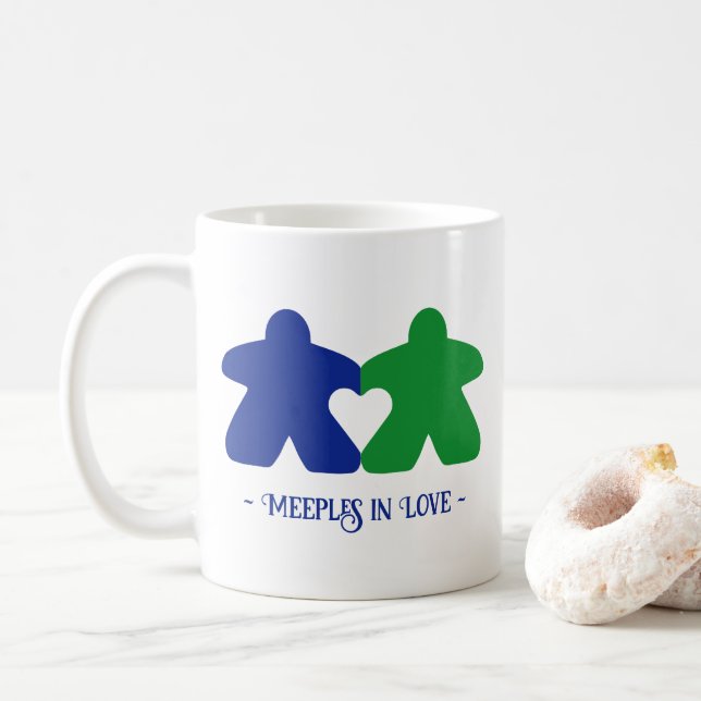 Meeples in Love, Blue & Green Mug (With Donut)