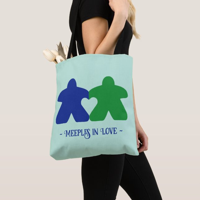 Meeples in Love, Blue & Green Tote Bag (Close Up)