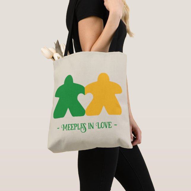 Meeples in Love, Green & Yellow Tote Bag (Close Up)