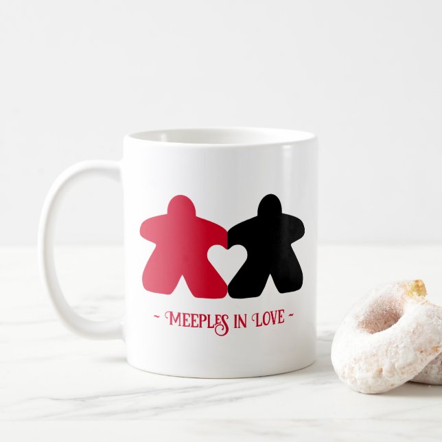 Meeples in Love, Red & Black Mug (With Donut)
