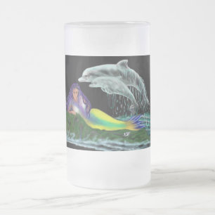 Meerjungfrau mit Delfinen Frosted Glass Beer Mug