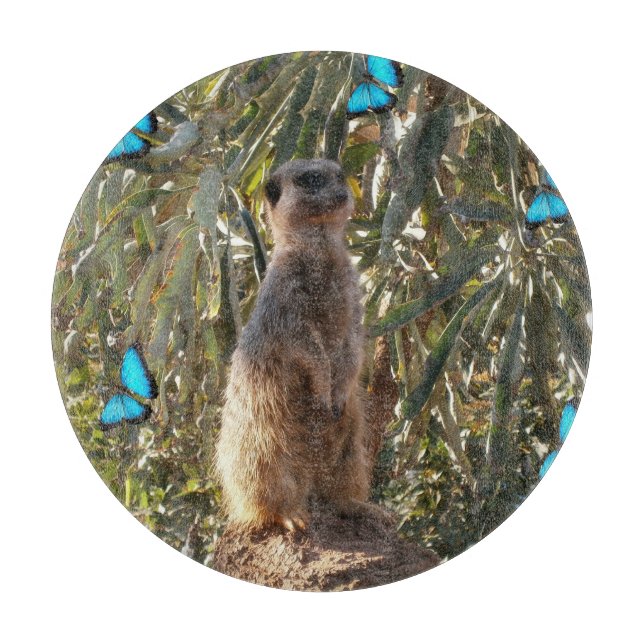Meerkat And Blue Butterflies, Cutting Board (Front)