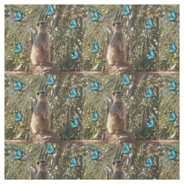 Meerkat And Blue Butterflies, Fabric (Swatch)