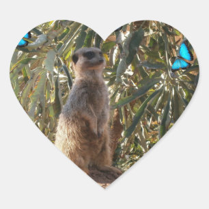 Meerkat And Blue Butterflies, Heart Sticker