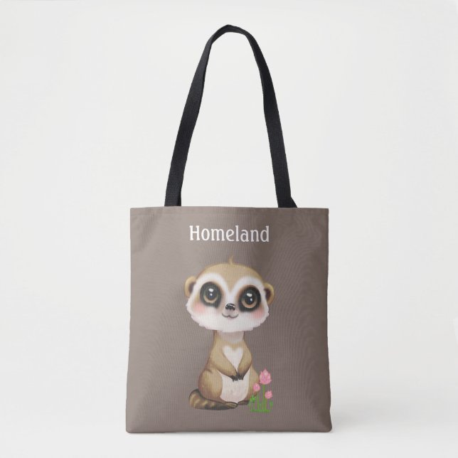 Meerkat and Flowers on Beige Personalised Tote Bag (Front)
