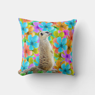 Meerkat And Multi Coloured Blossoms, Cushion