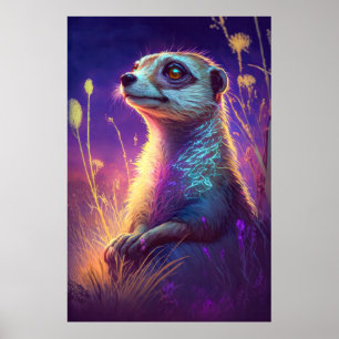 Meerkat Animal Portrait Painting Wildlife Outdoors Poster