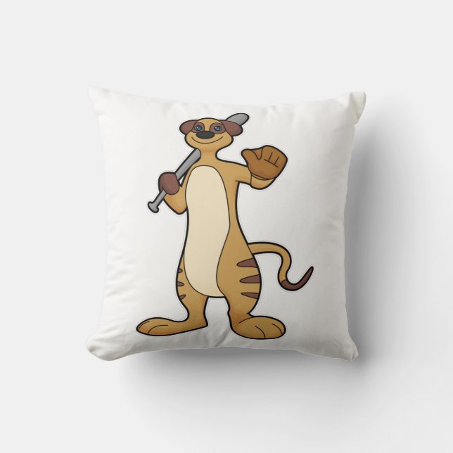 Meerkat as Baseball player with Baseball bat Cushion (Front)