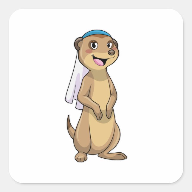 Meerkat as Bride with Veil Square Sticker (Front)