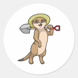 Meerkat as Farmer with Shovel Classic Round Sticker