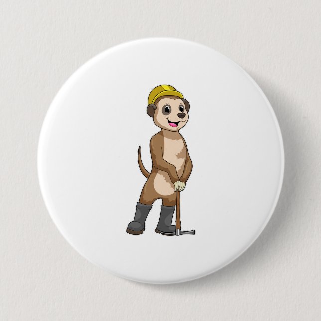 Meerkat as Miner with Pickaxe 7.5 Cm Round Badge (Front)