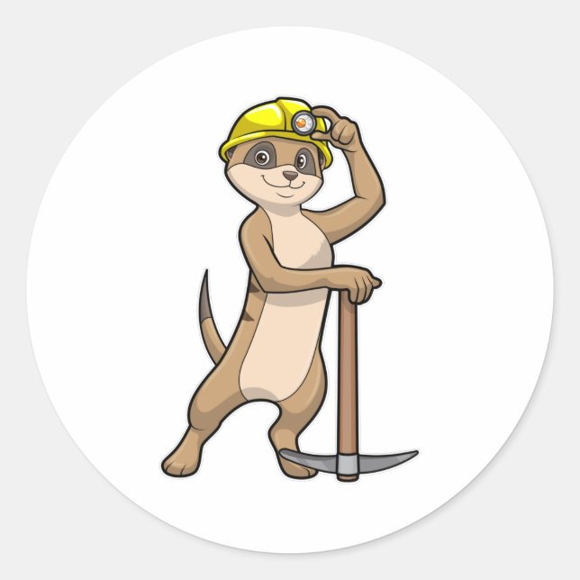 Meerkat as Miner with Pickaxe Classic Round Sticker (Front)