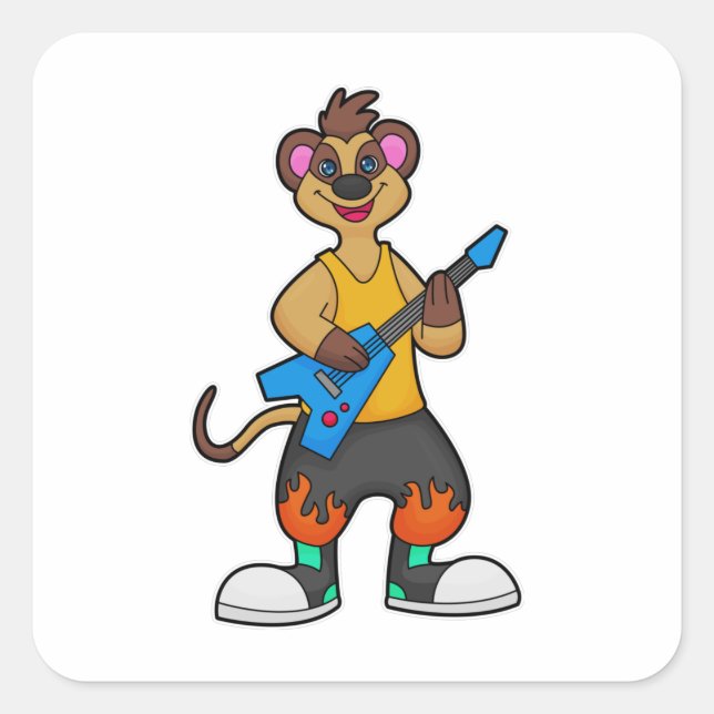 Meerkat as Musician with Guitar Square Sticker (Front)