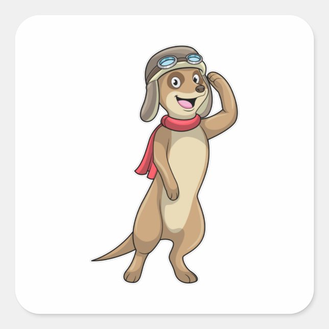 Meerkat as Pilot with Pilot hat Square Sticker (Front)