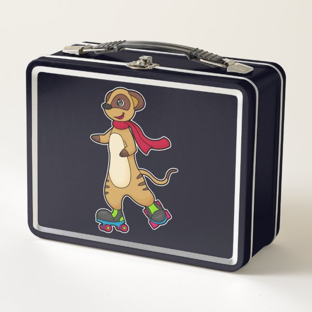 Meerkat as Skater with Roller skates Metal Lunch Box (Front)