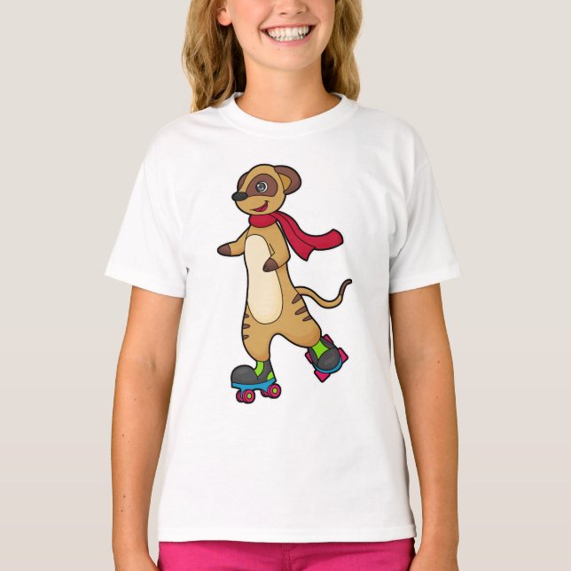 Meerkat as Skater with Roller skates T-Shirt (Front)
