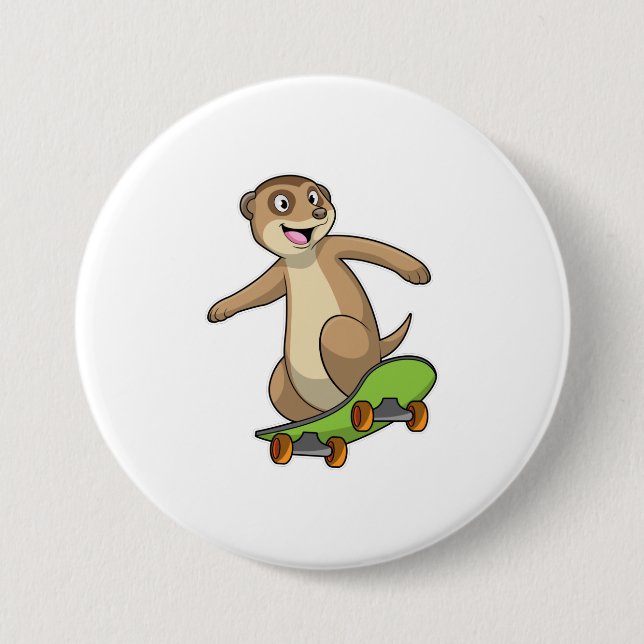 Meerkat as Skater with Skateboard 7.5 Cm Round Badge (Front)