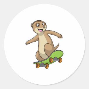 Meerkat as Skater with Skateboard Classic Round Sticker
