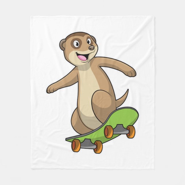 Meerkat as Skater with Skateboard Fleece Blanket (Front)
