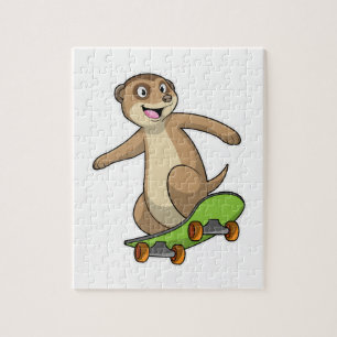Meerkat as Skater with Skateboard Jigsaw Puzzle