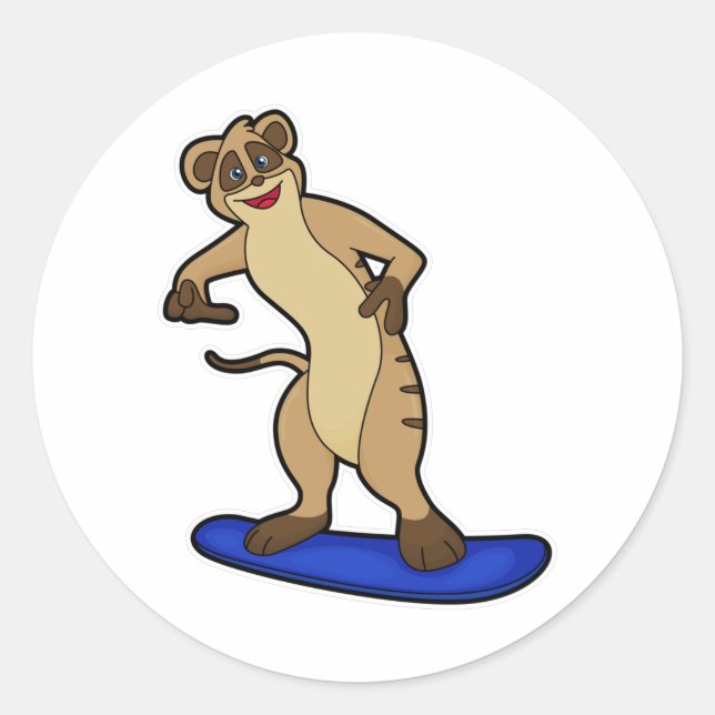 Meerkat as Snowboarder with Snowboard Classic Round Sticker (Front)