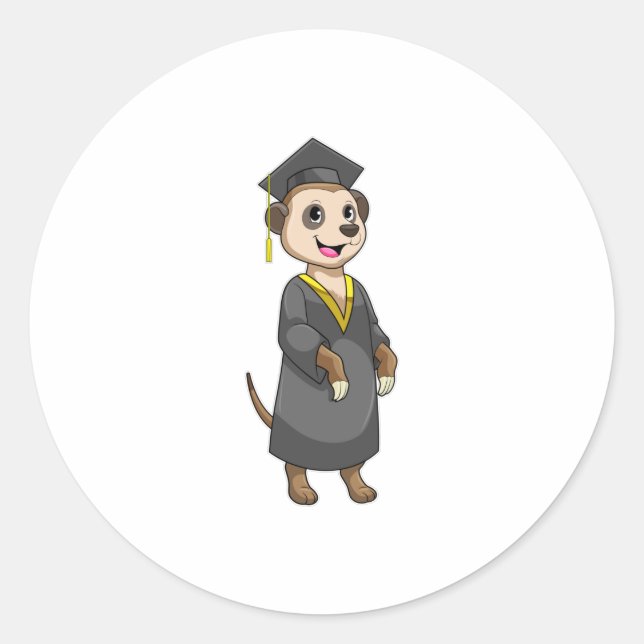 Meerkat as Student with Diploma Classic Round Sticker (Front)