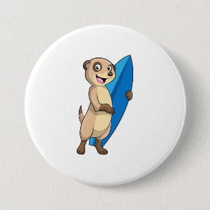 Meerkat as Surfer with Surfboard 7.5 Cm Round Badge