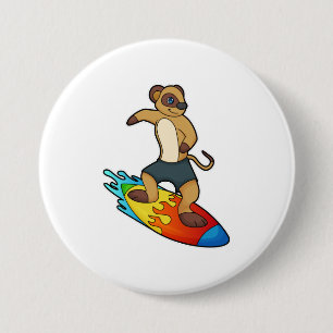 Meerkat as Surfer with Surfboard 7.5 Cm Round Badge