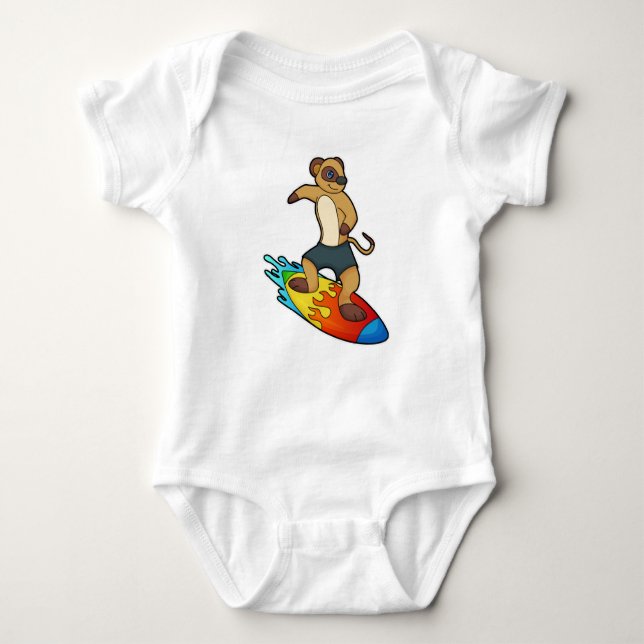 Meerkat as Surfer with Surfboard Baby Bodysuit (Front)
