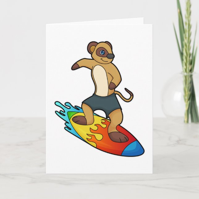 Meerkat as Surfer with Surfboard Card (Front)