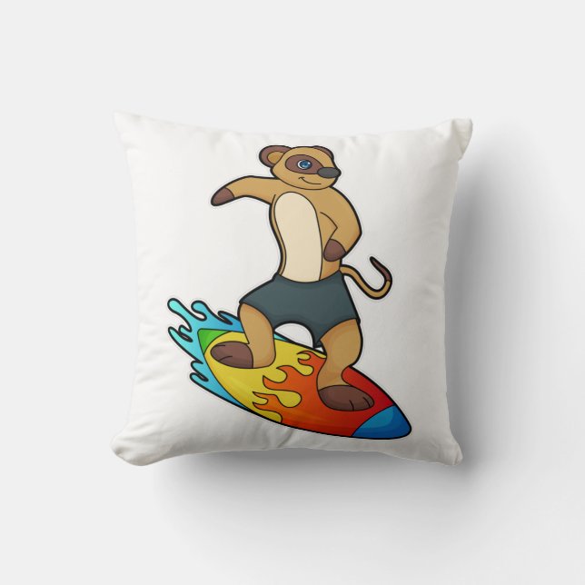 Meerkat as Surfer with Surfboard Cushion (Front)