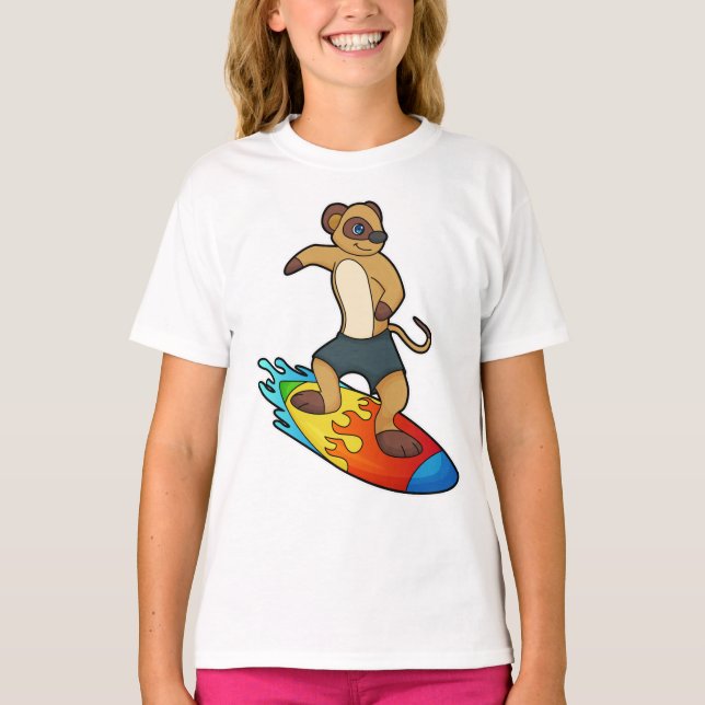 Meerkat as Surfer with Surfboard T-Shirt (Front)