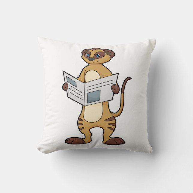 Meerkat at Reading a Newspaper Cushion (Front)