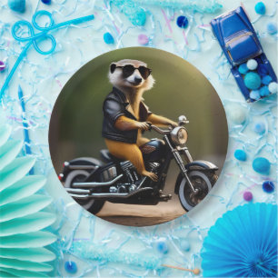 Meerkat Bikie On A Motorbike, Paper Plate