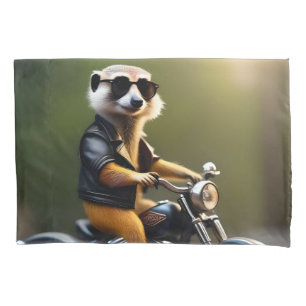 Meerkat Bikie On A Motorbike, Pillowcase