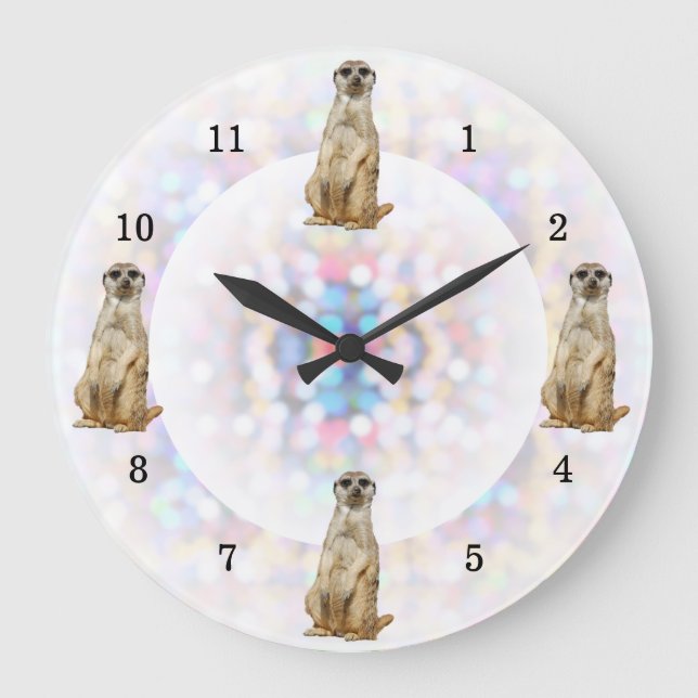 Meerkat Bright Lights Background Large Clock (Front)