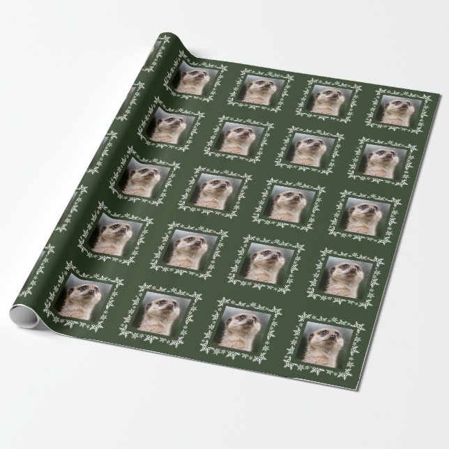 Meerkat Christmas Snowflake Wrapping Paper (Unrolled)