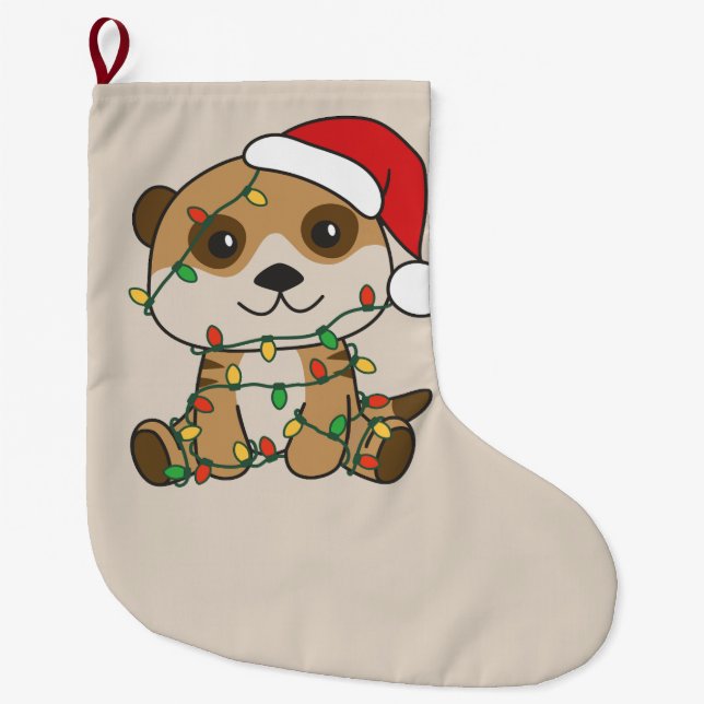 Meerkat Christmas Winter Animals Holiday Meerkats Large Christmas Stocking (Front)