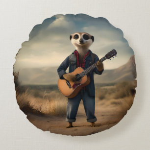 Meerkat Country And Western Artist, Round Cushion