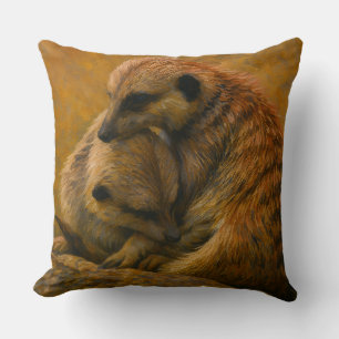 Meerkat Cuddle – Earth-Toned Wildlife Painting Cushion