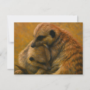 Meerkat Cuddle – Earth-Toned Wildlife Painting Postcard