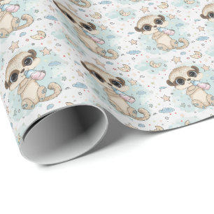 Meerkat Cute Baby Pastel Watercolor Pattern  Wrapping Paper