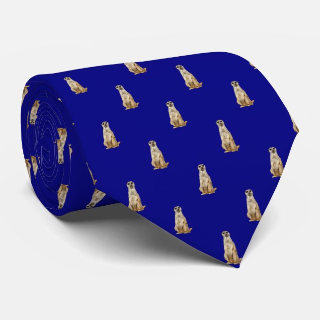 Meerkat Diamond Pattern on Navy Blue Tie (Rolled)