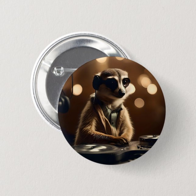 Meerkat DJ, 6 Cm Round Badge (Front & Back)