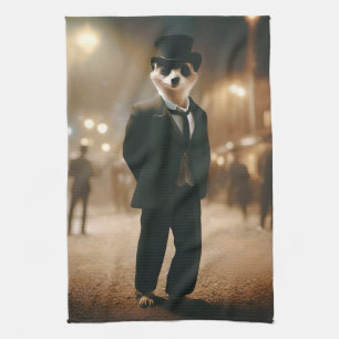 Meerkat Dressed For Black Tie Event, Tea Towel
